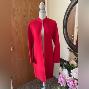 DONCASTER Classic Long Red 100% Wool Cardigan ITALY Size 6 Small Medium …